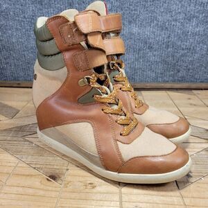 Reebok Alicia Keys Womens 9 Hidden Wedge High Top Sneakers Brown Hook Loop Zip